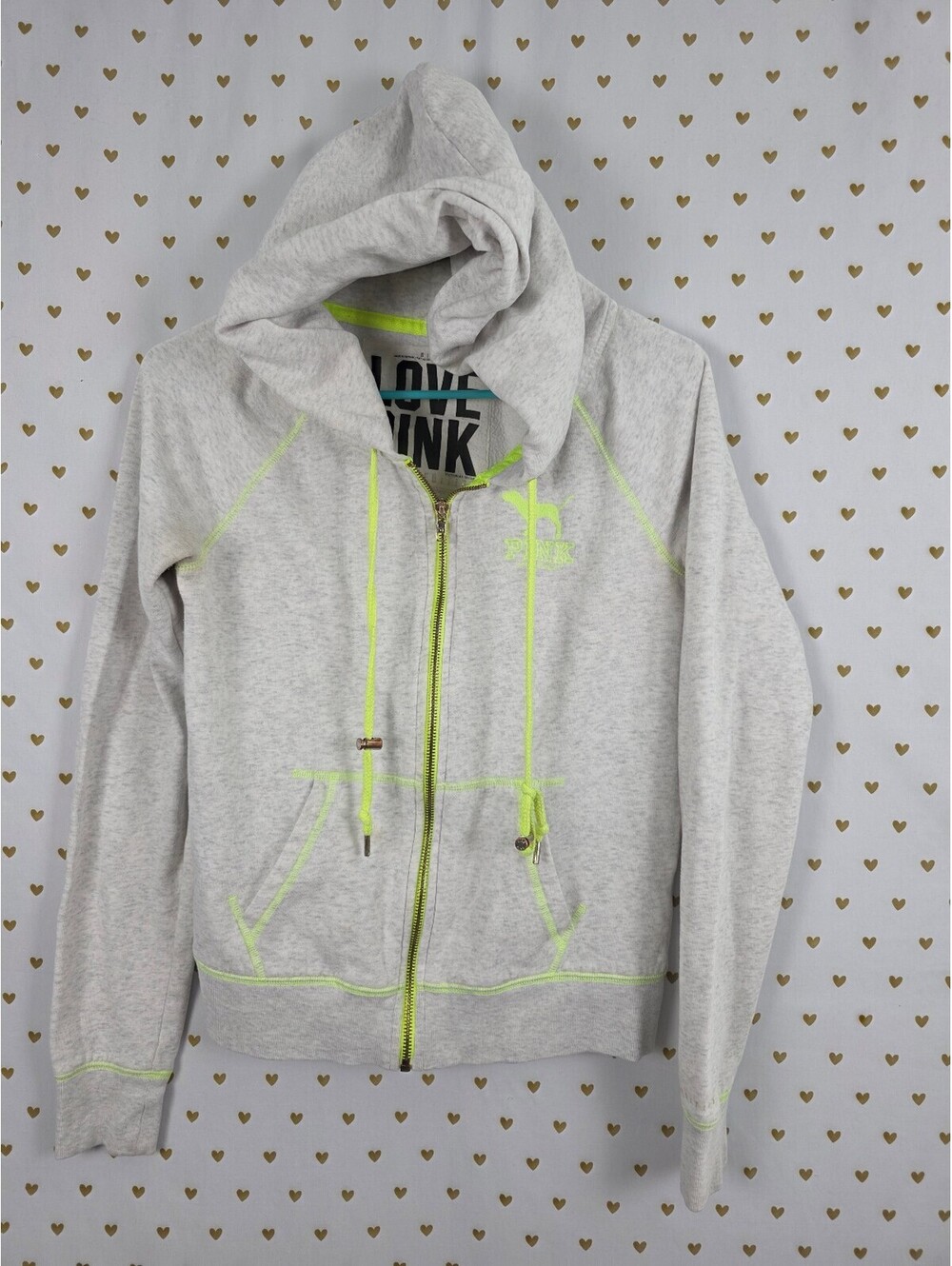 Victoria’s Secret PINK Limited Edition Neon Lime Full Zip Hoodie Gray S
